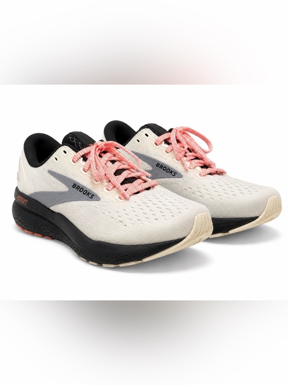 Brooks Ghost 16 Running Shoes in Ecru Orange Black size 9.5